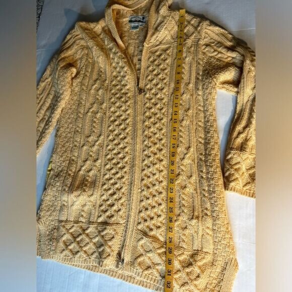 Aran Crafts women’s Yellow Full Zip Wool Cardigan with Hood Size M - Picture 2 of 8